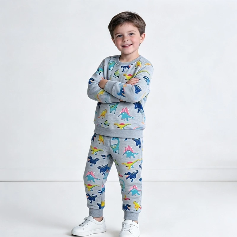 2-7T Kids Boys 2Pcs Sweatshirt set Outfit Dinosaur Print Long Sleeve Sweatshirt Pants Toddler Tracksuit Children Clothes Set