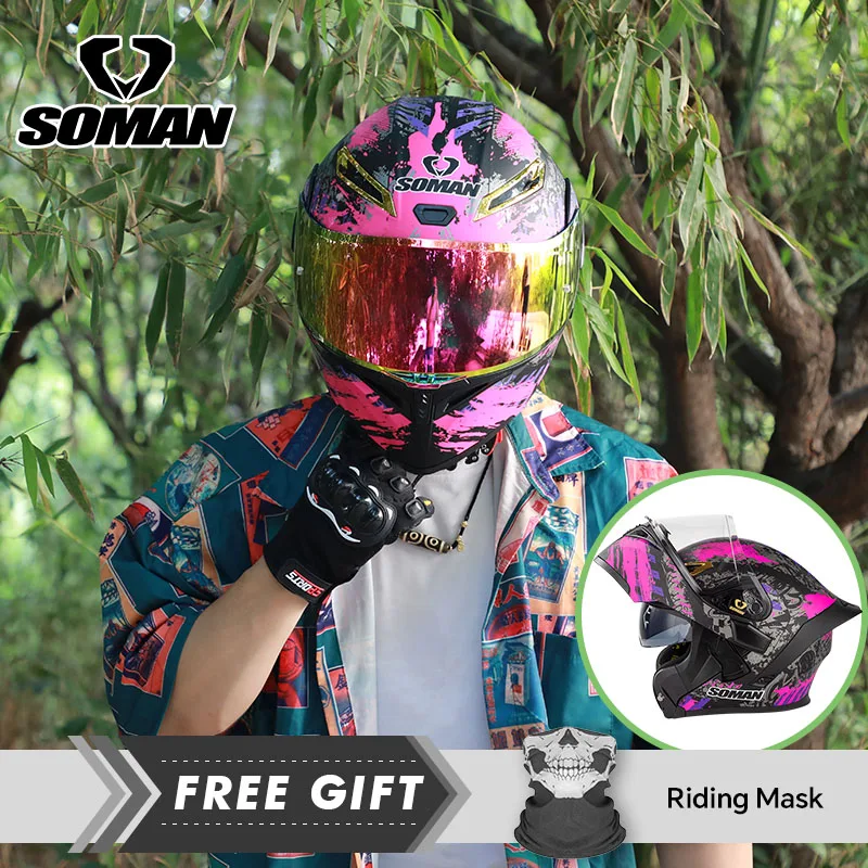 

Motorcycle Helmets Full Face Helmet Quick Release Buckle With Colorful Dual Lens DOT Certified Flip Up Helmet For Men Women