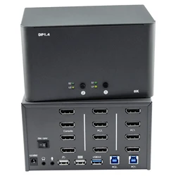 2-Port 8K Quad Monitor DP1.4 KVM Switch, 4 Computers Share a Set of Keyboard, Mouse, Support Windows/Mac/Linux