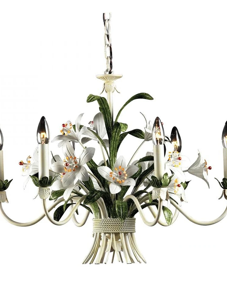 New york Downtown Park imported six-lamp chandelier with day and night lily fragrant cast iron bouquet.