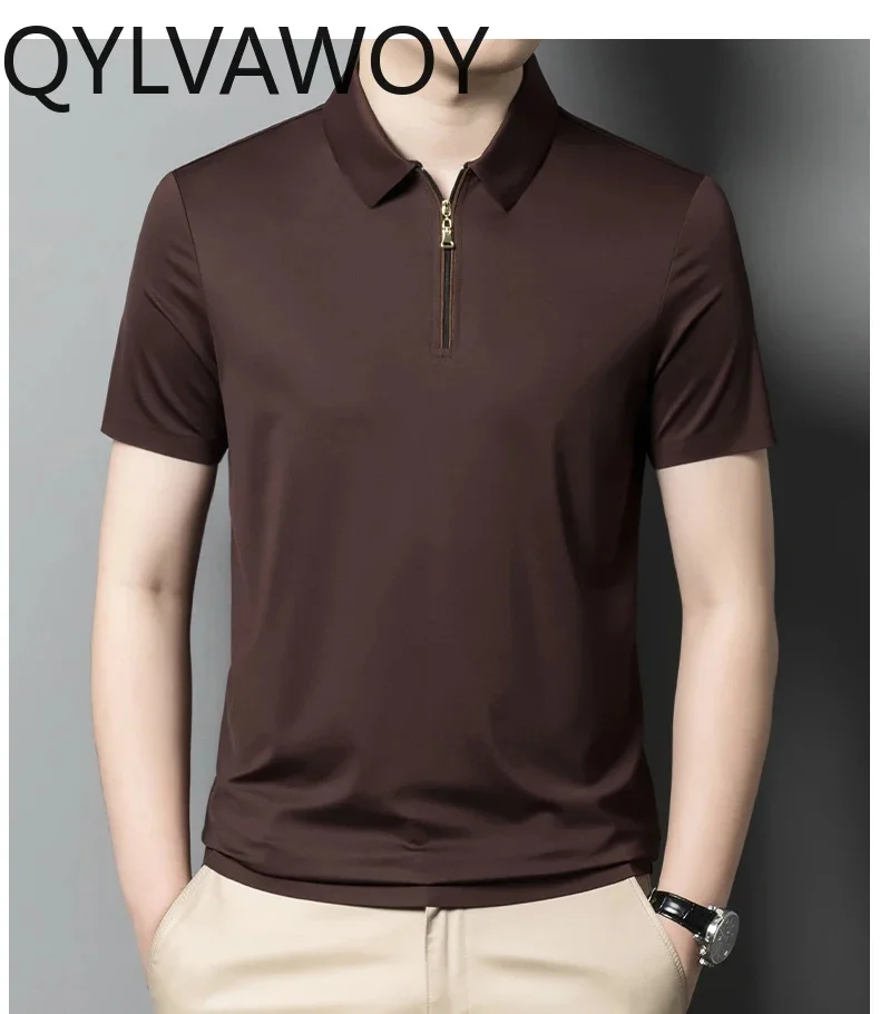 QYLVAWOY 100% Mulberry Silk T-Shirts for Men 2025 Thin Style Summer Clothes Mens T Shirts Business Casual Short Sleeve Top New