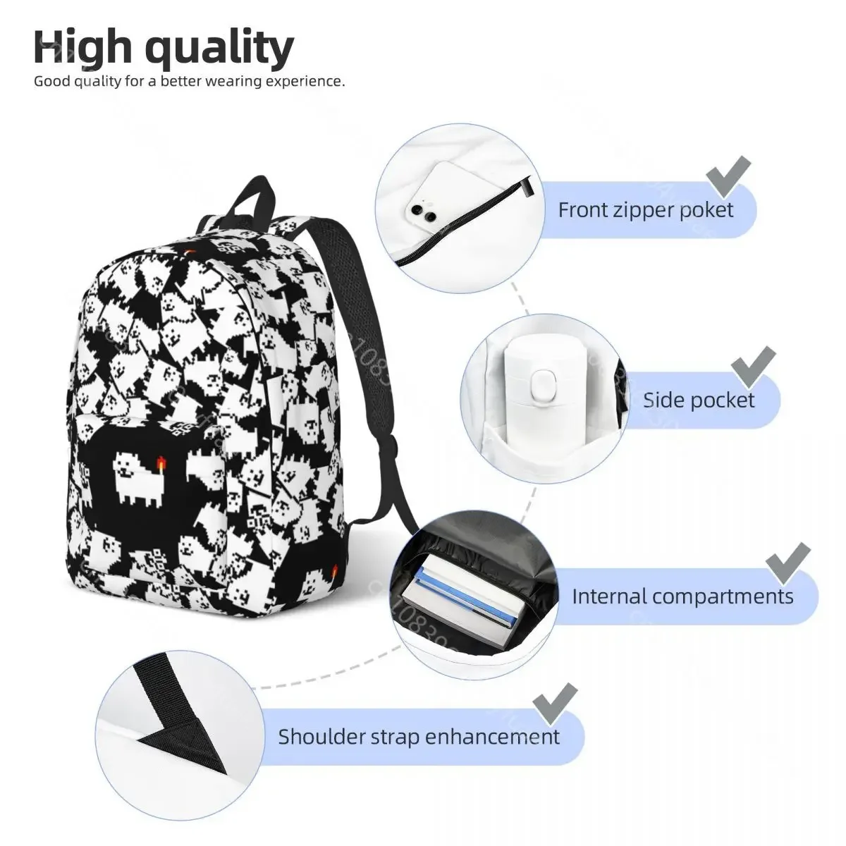 Undertale Sans Game Backpack, Anime Padrão Mochilas Escolares, Mochila Kawaii, Cão Irritante, Mochilas Universitárias para Estudante, Alta Qualidade