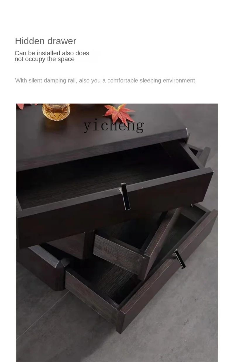 YY1 Jichuang Solid Wood Bedside Table Ltalian Minimalist Three-sided Cabinet Rotatable Smoky Color Drawer Cabinet