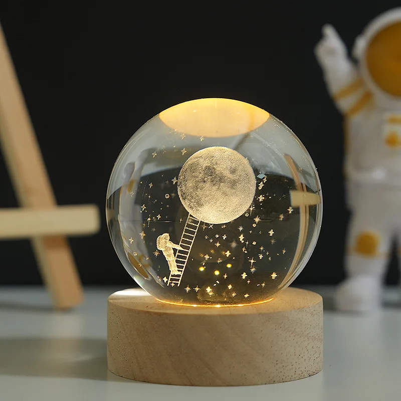 LED Night Light Glowing Solar System Crystal Ball Desktop Small Night Light Decoration Starry Sky Glass Ball Birthday Gift