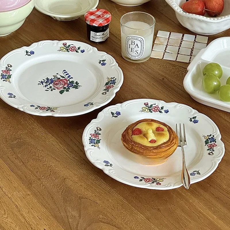 

Ретро Flreakfast Brunch Cerc Dert Cake Plate Винтаж среднего возраста Sle Ins Pattern Французский Sle 8 дюймов