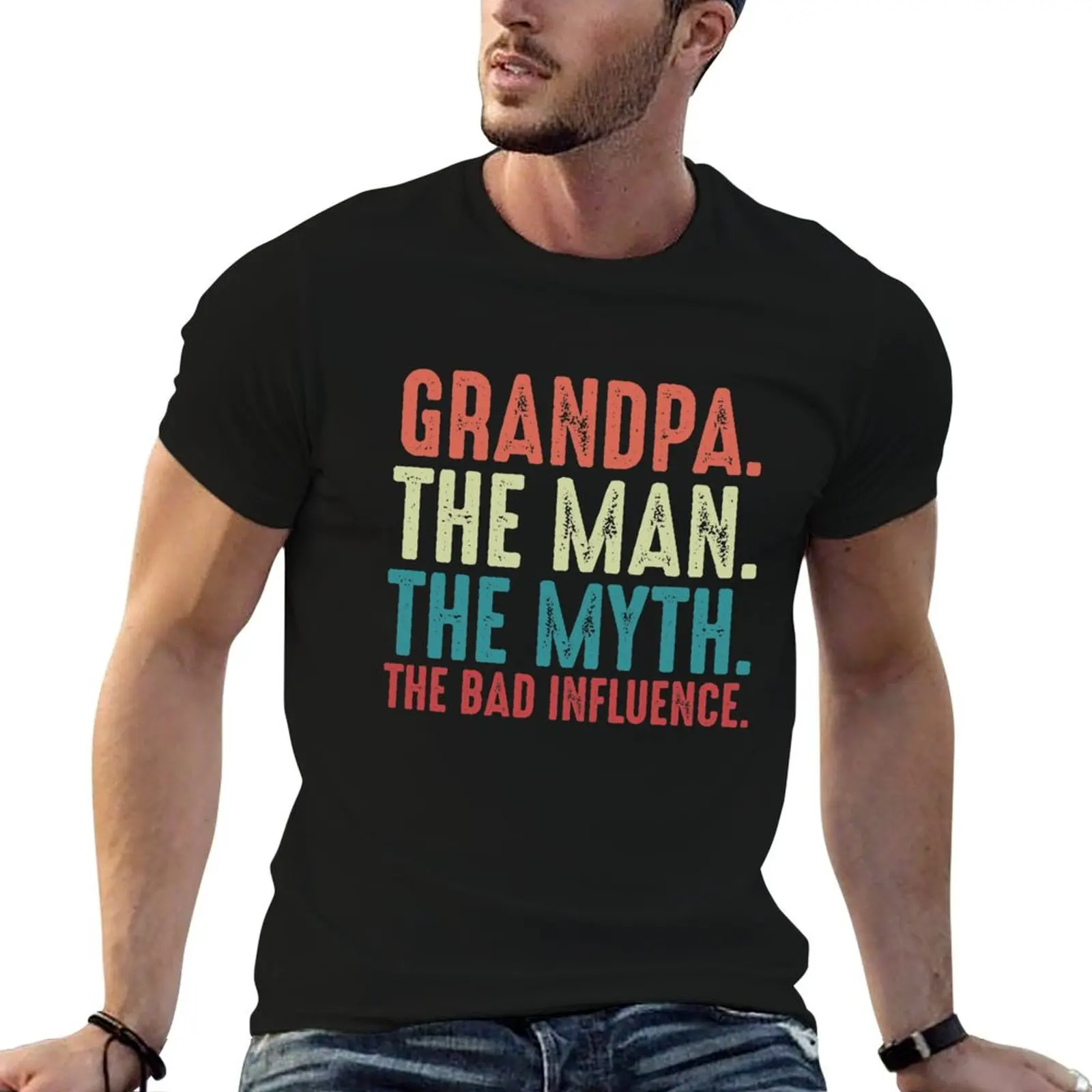 Grandpa The Man The Myth The Legend Bad Influence T-shirt décontracté à coupe classique, cadeau pour la fête des pères