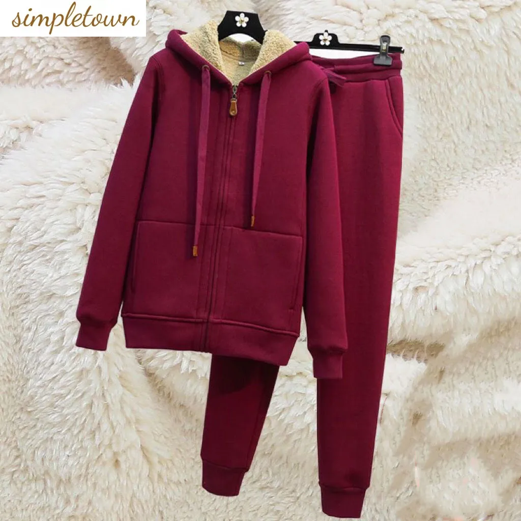 Autumn and Winter Casual Sports Jacket with Thickened and Plush Top Set for Women Fashionable and Loose Two-piece Set