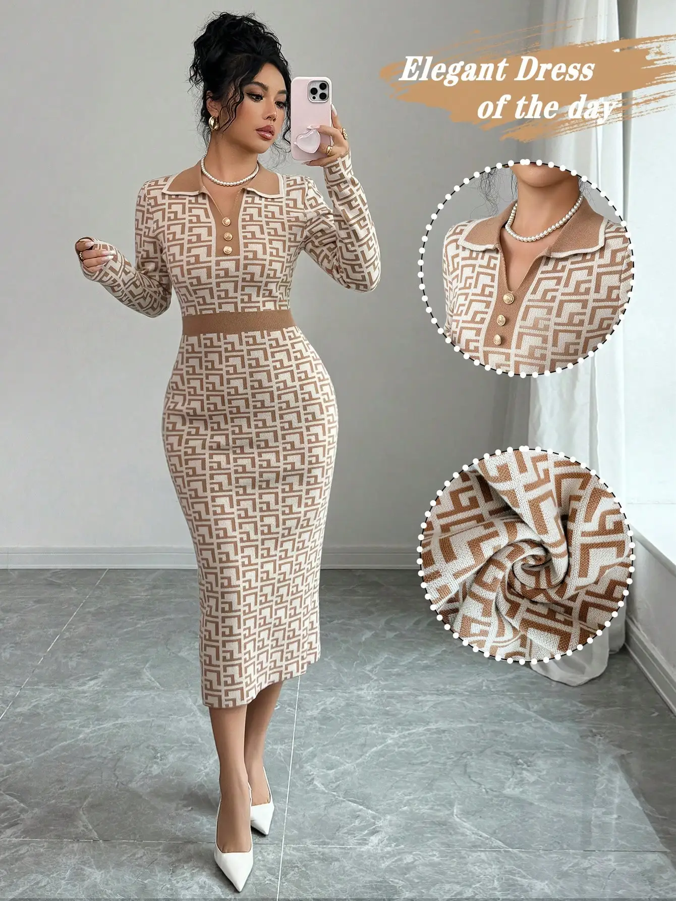 

Элегантное облегающее платье из жаккарда с длинным рукавом для женщин, для офиса и вечеринок, осень-зима