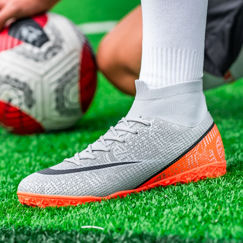Professional Soccer Shoes TF Teenagers Durable Looking HighTops Training Shoes Adult Outdoors Non Slip Football Shoes