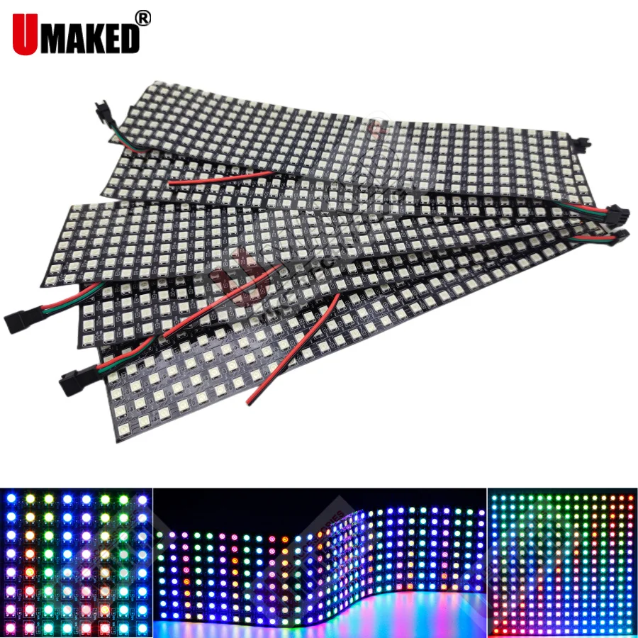 2pcs WS2812B Individually Addressable Digital Flexible Panel Light IC RGB LED 8x8 16x16 8x32 Pixel Module Matrix Screen 5V lamp