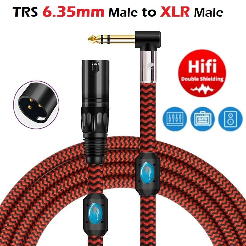 

1/4 Inch TRS 6.35mm to XLR 3-Pin Male Stereo Audio Cable for Amplifier Mixer Consoles 1/4'' to XLR Balanced Shielded Cords