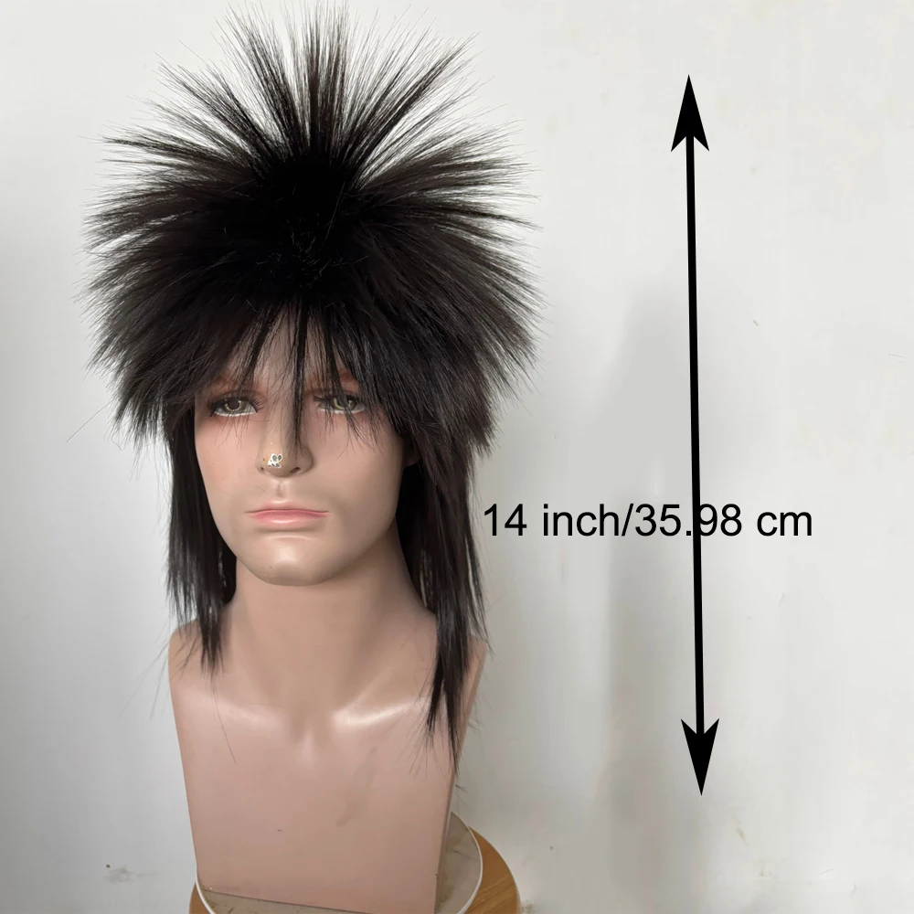 HAIRJOY Black Mullet Wigs Synthetic Hair 70s 80s Rocker Glam Punk Rock Cosplay Wig for Men Halloween Party