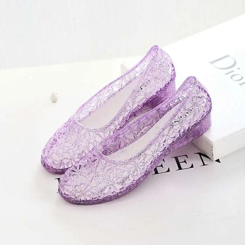 Fashion Women Sweet Fashion Bird\'s Nest Hole Shoes Plastic Crystal Sandals Flat Bottom Glitter Beach Shoe Clear Heels for Women