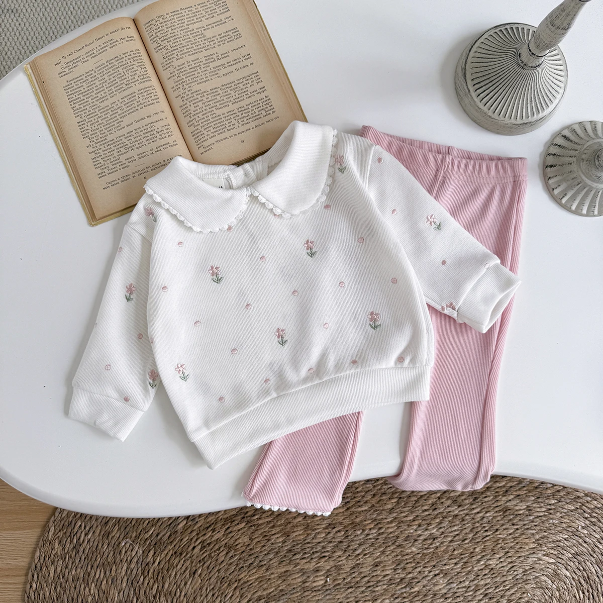 Spring Baby Girls Clothes Set Toddler Sweatshirt Love Long Sleeve Bow Pants Newborn Kids Outfit Infant Suits 0-4 Years