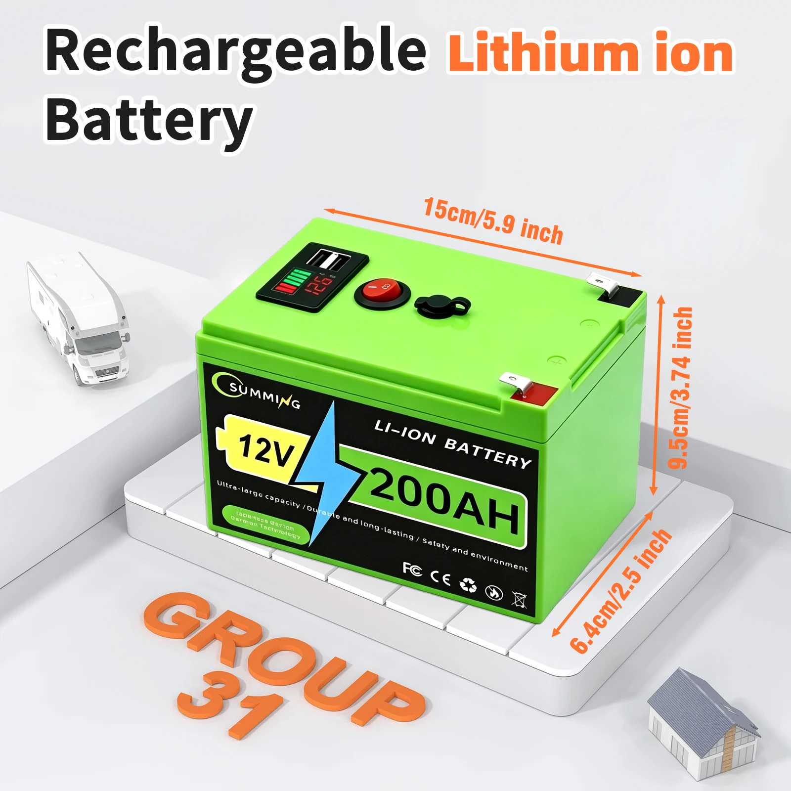 

Lithium battery 12v 200AH LiFePO4 battery with intelligent BMS solar energy, RV, ship and off grid home energy storage