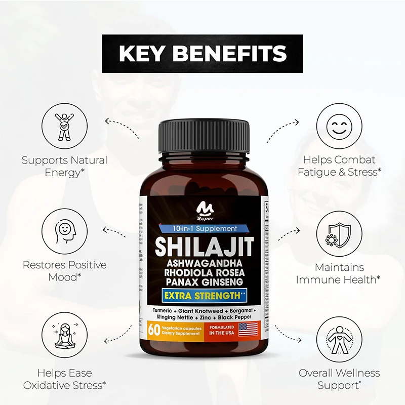 Shilajit Pure Himalaya 18000 milligrams, 60 capsules containing 2000 milligrams of South African eggplant