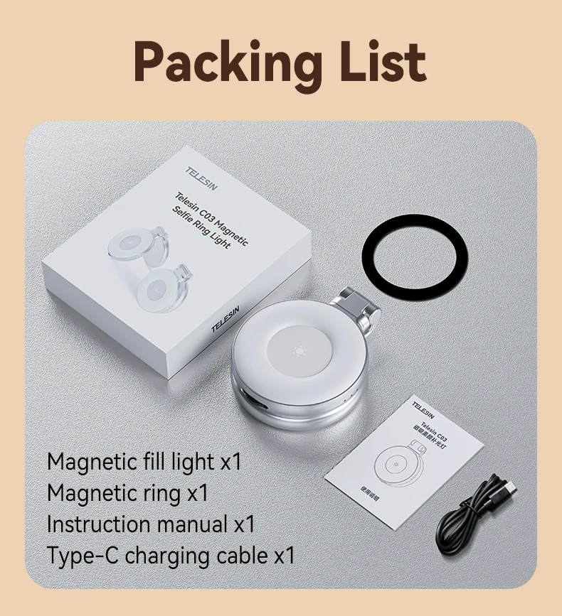 TELESIN Smartphone Magnetisches Fülllicht Mini-Selfie-Licht 3 Modi Einstellbare Helligkeit für iPhone XIAOMI HUAWEI SAMSUNG Telefon – Detail 13