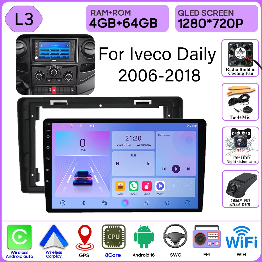 Android 16 Carplay Voor Iveco Daily 2006-2018 Video Autoradio GPS Navigatie Auto Monitor Autoradio Geen 2din Scherm GPS DVD Video
