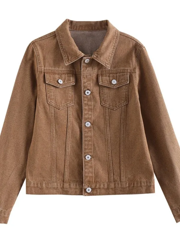 

Модная джинсовая куртка с одной пуговицей и длинными рукавами в конфетных цветах, простой крой, женская модная верхняя одежда прямого кроя для студентов