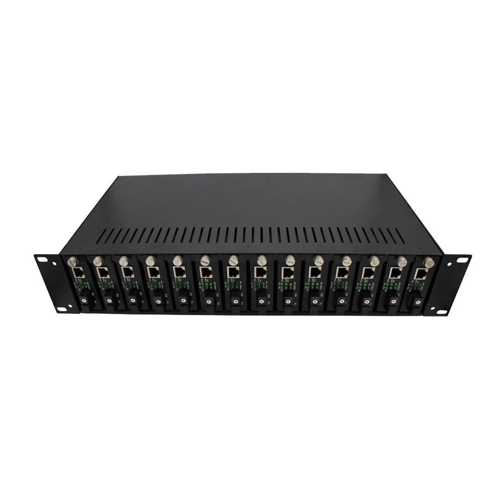 2U 19'' Rack Mount Chassis 14slots Converter Ethernet over Coaxial Extender Chassis Dual Power Supply