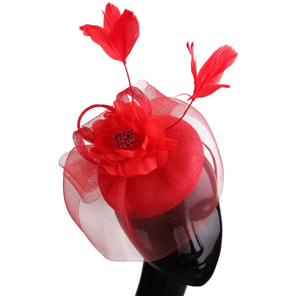 

Party Women Fascinator Hats Linen Wedding Lady Feather Flower Headwear Pillbox Hat Bride Elegant Hair Accessories Headbands