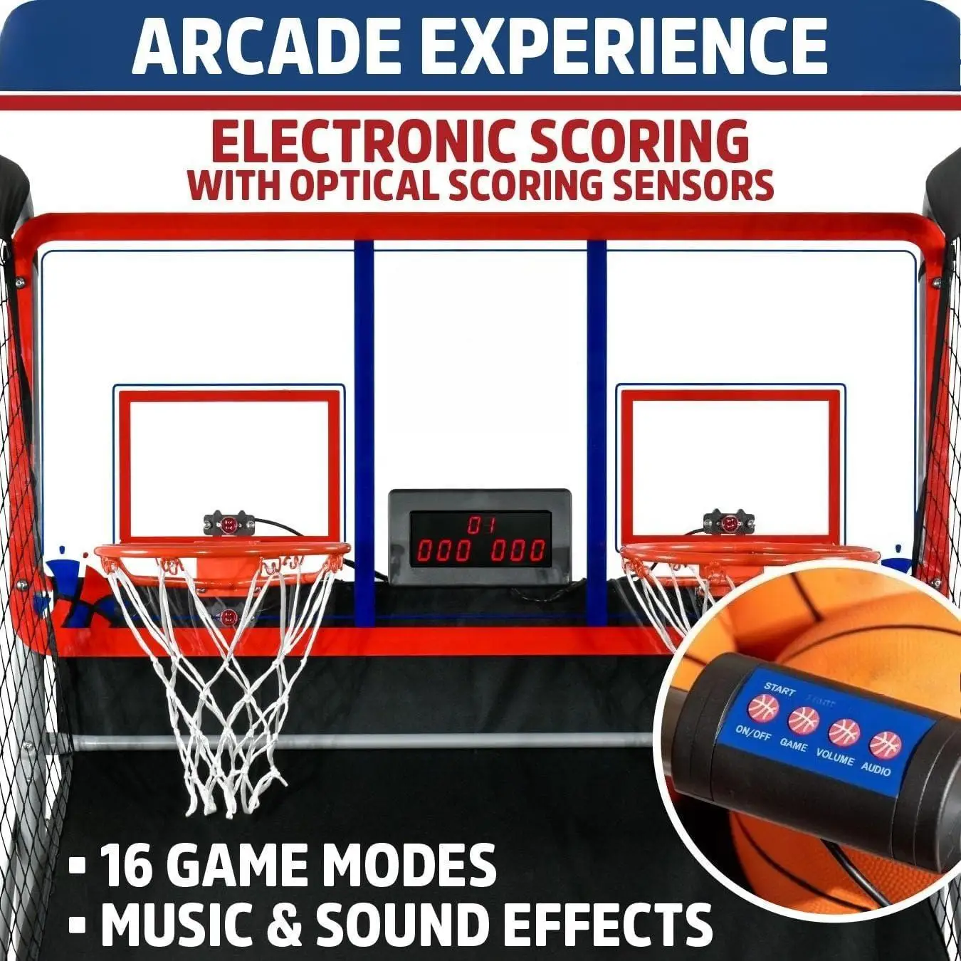 لعبة كرة السلة الرسمية الداخلية/الخارجية ذات اللقطة المزدوجة - مقاومة للطقس - 16 لعبة مختلفة - 6 خيارات صوتية - تقريب 100٪