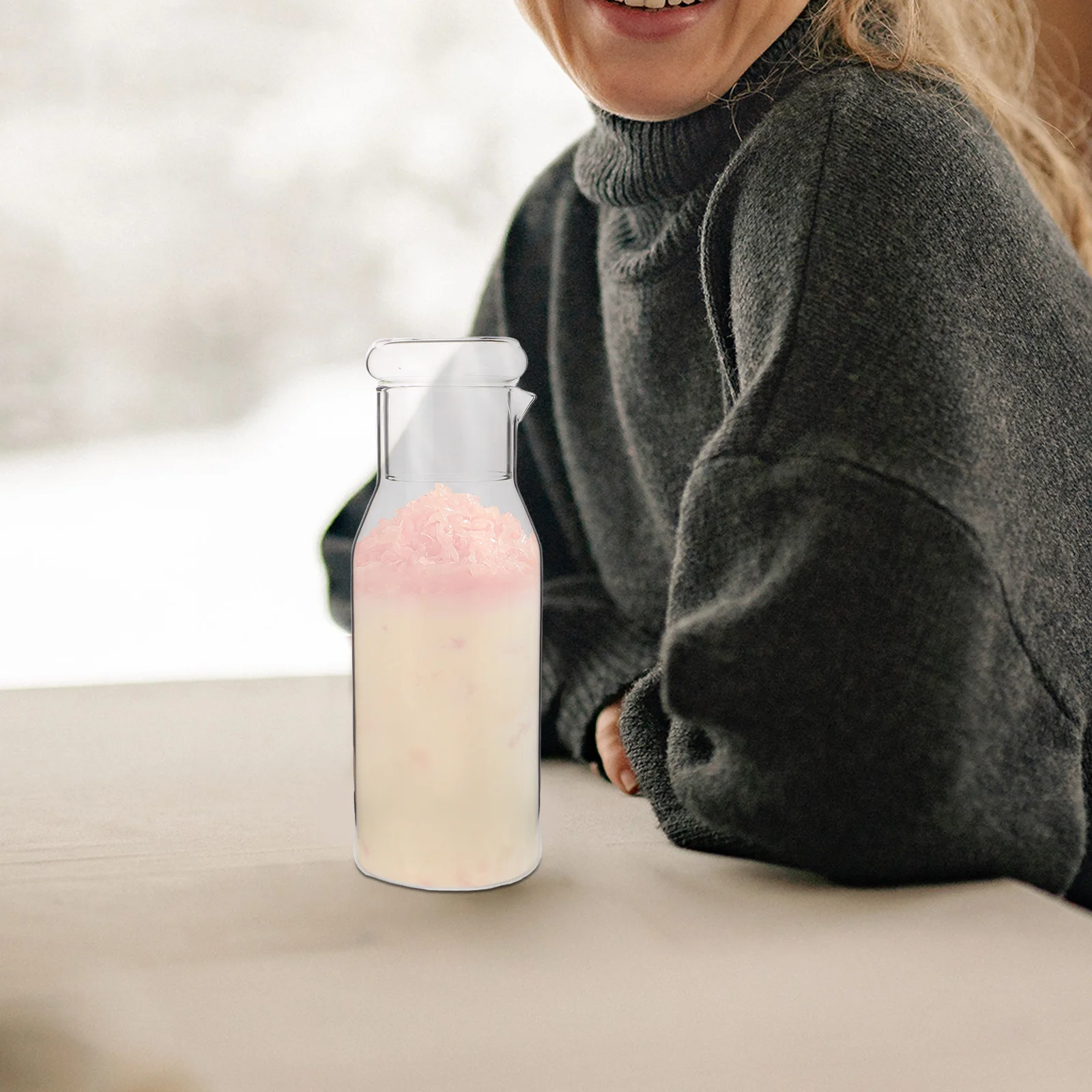 

Glass Water Jug Juice Pitcher Bedside Night Carafe High Temp Resistance Sleek Design Dual Sensory Experience Glass Jug