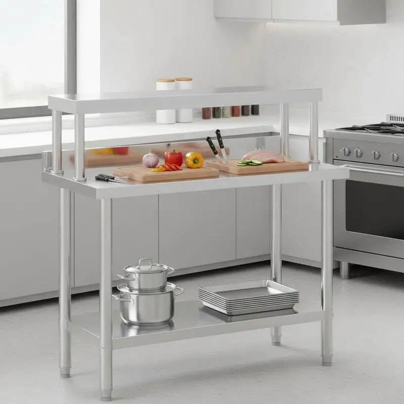 Mesa de trabajo de cocina con estante 110x55x120 cm de acero inoxidable
