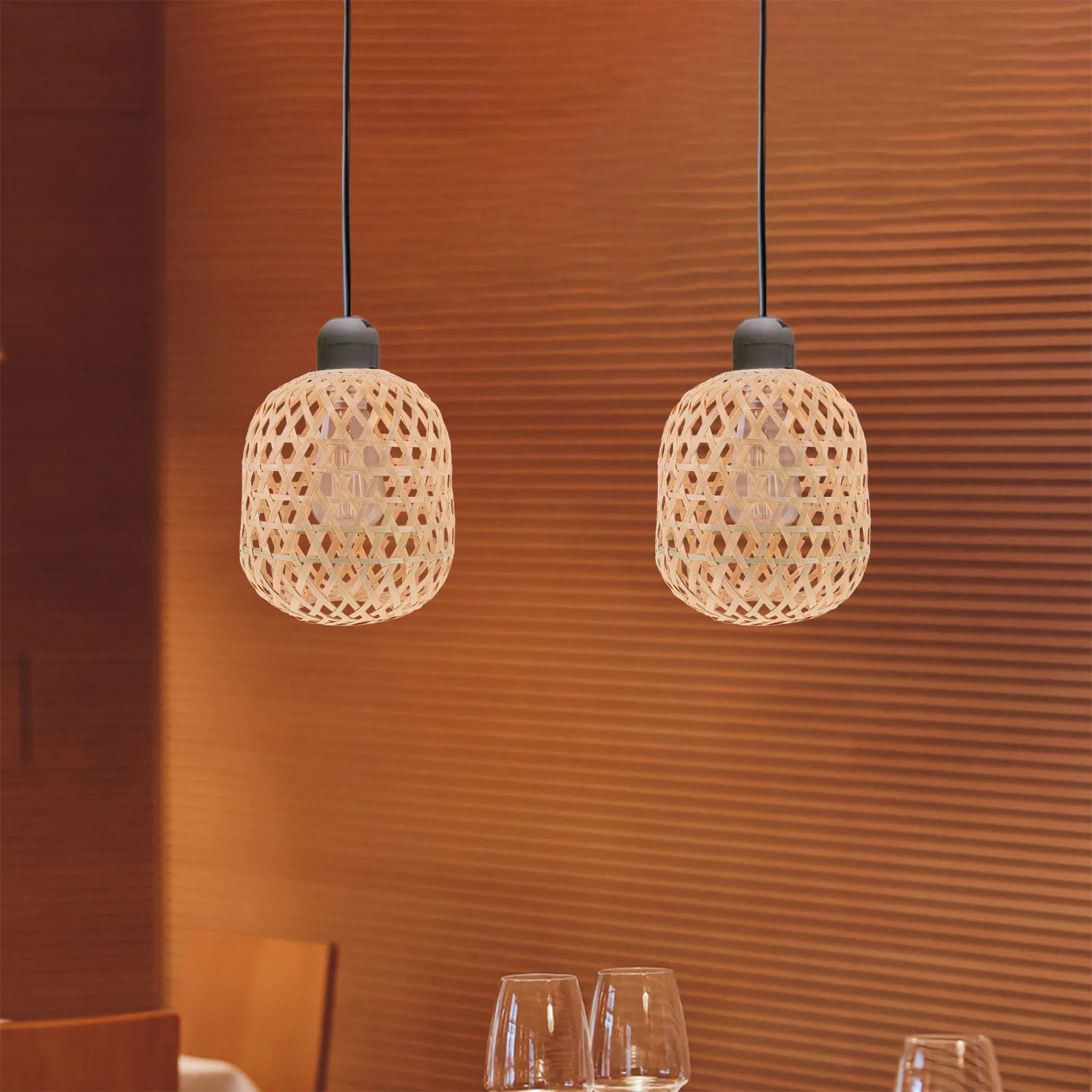 Rustic Bamboo Pendant Lamp Shade Woven Chandelier Cover Hanging Light Fixture Shade Softens Illumination Perfect for Office