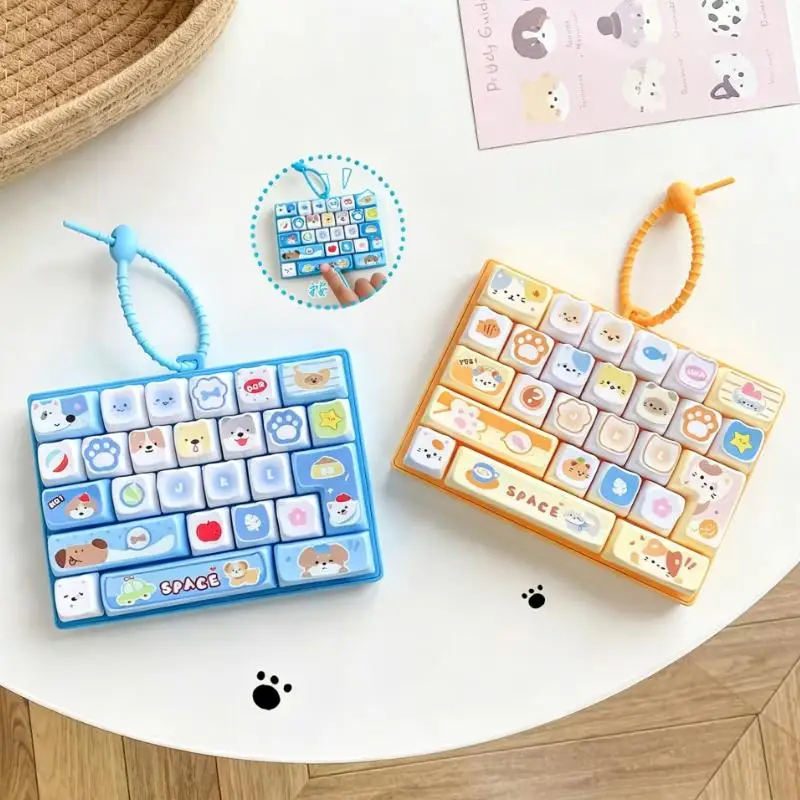 Cute Cartoon Animal Mini Keyboard Clicker Fidget Keychain Portable Stress Relief Button Toy for Outdoor Travel Use