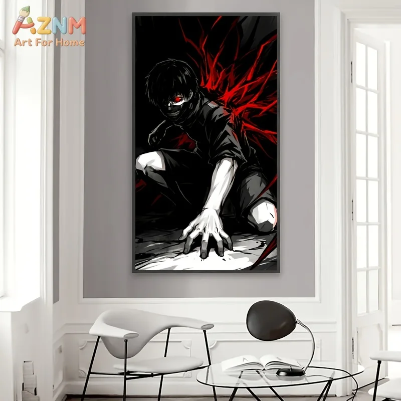 AZNM Tokyo Ghoul Kaneki Ken Black Red Anime Canvas Wall Art Unframed Painting for Home Decor