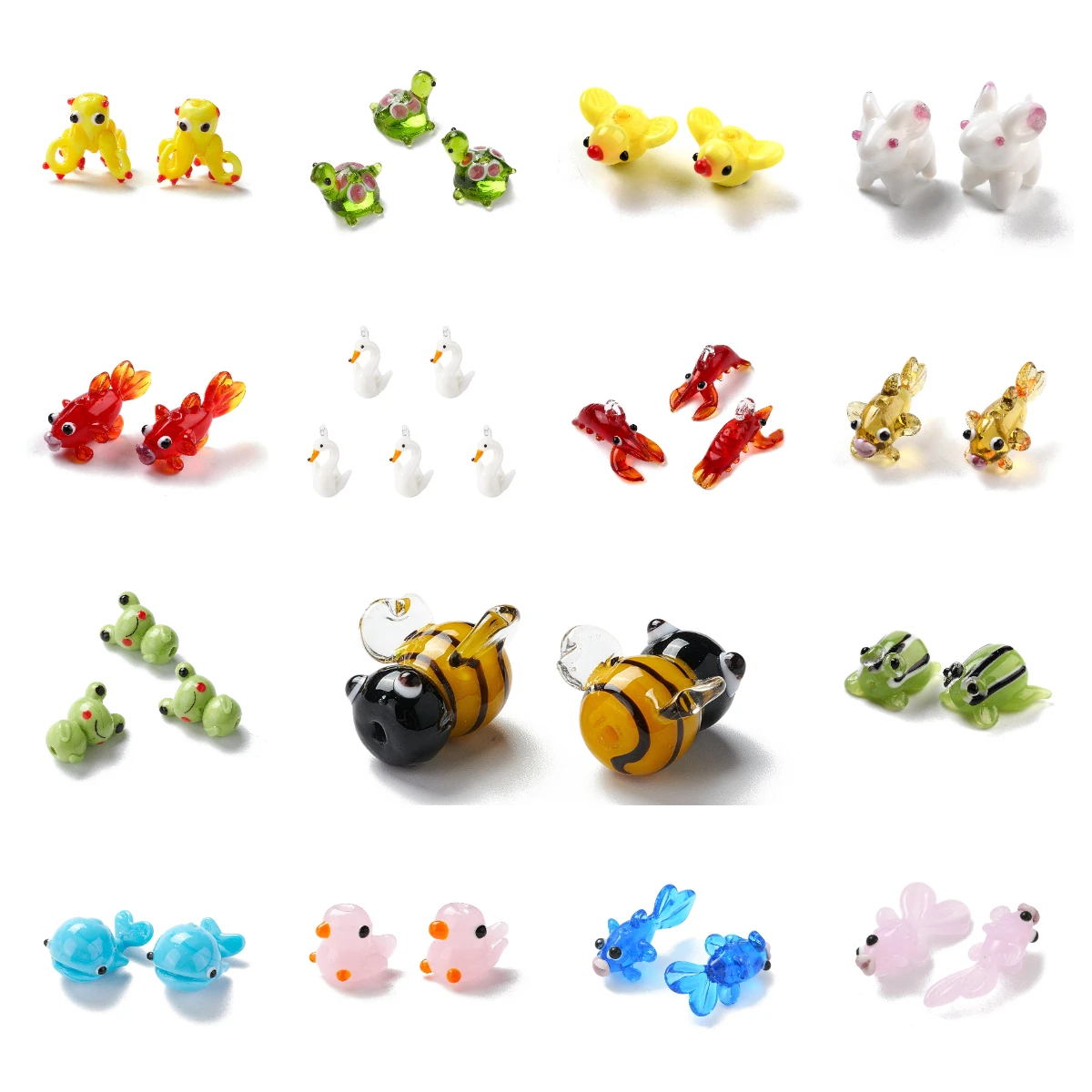 

5pcs Cute Cartoon Animal Lampwork Glass Beads Lobster Octopus Bee Dolphin Duck Loose Beads For DIY Jewelry Bracelet Making