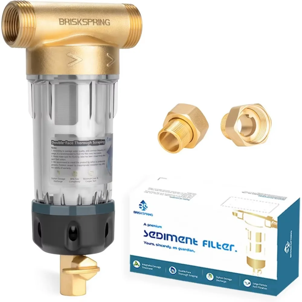 BriskSpring 100/300 Micron Spin Down Sediment Filter With Scraper Whole House Water Pre-Filtration System Pre-Filter For Home