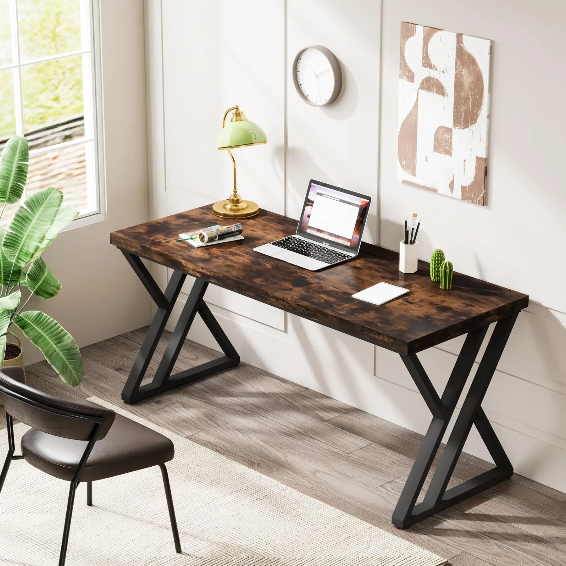 Tribesigns Writing Computer Desk, 55 inch Heavy Duty Study Desk with Z-Shaped Metal Leg, Modern Simple Home Office Computer Desk