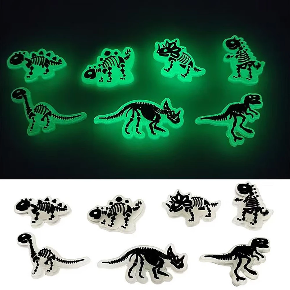 14pcs Luminous Dinosaur Shoe Charms PVC Fluorescence Dinosaur Skeleton Garden Shoes Buckles Decoration  Accessories Kids Gifts