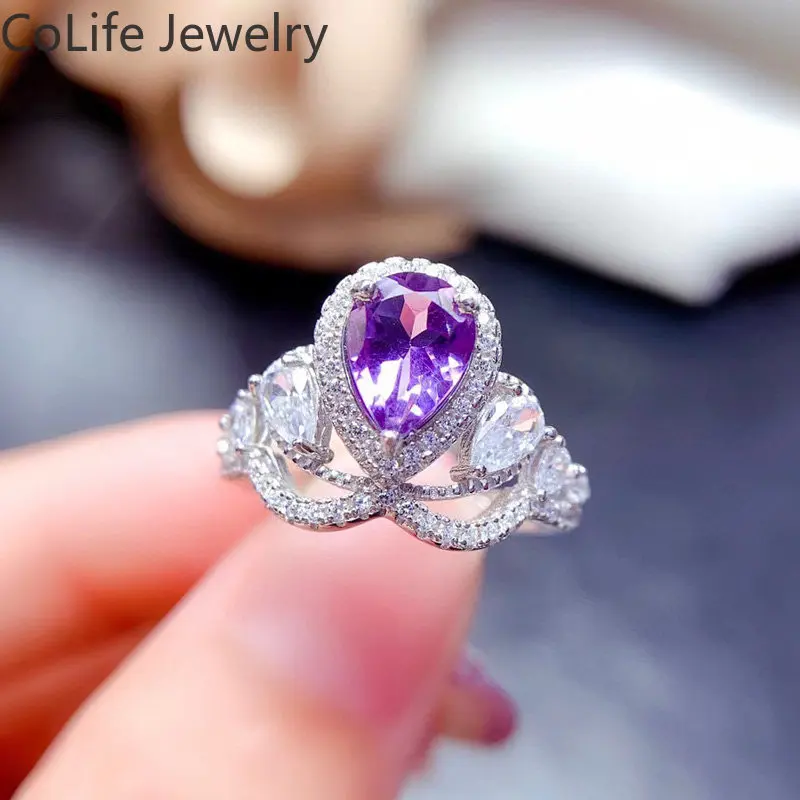 Royal Design 925 Silver Amethyst Ring 6mm*8mm VVS Grade Natural Amethyst Jewelry February Birthstone Ring for Woman