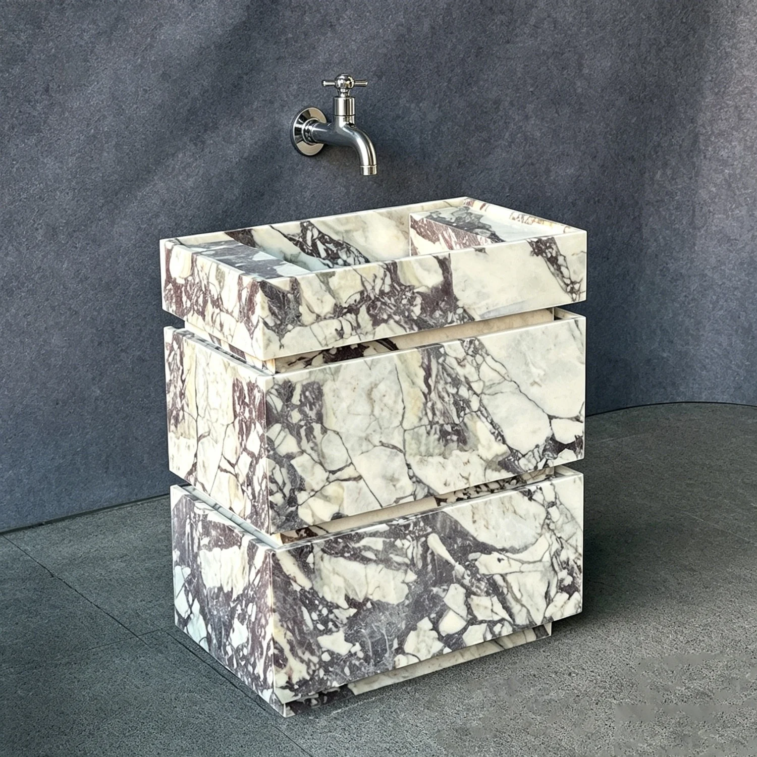 #￥Premium Glossy Natural Stone Rectangle Calacatta Viola Marble Bathroom Vanities With Wash Basin Sink and Container Drawer
