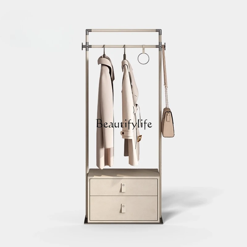 

Italian Style Light Luxury Coat Rack Bedside Cabinet Chest of Drawers Integrated Bedroom Floor-standing Clothes Rack
