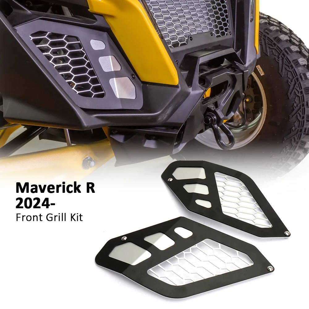 UTV Accessories Honeycomb Mesh Front Radiator Grille Body Kit Black For Can-Am Maverick R 2024 2025 MAVERICK R