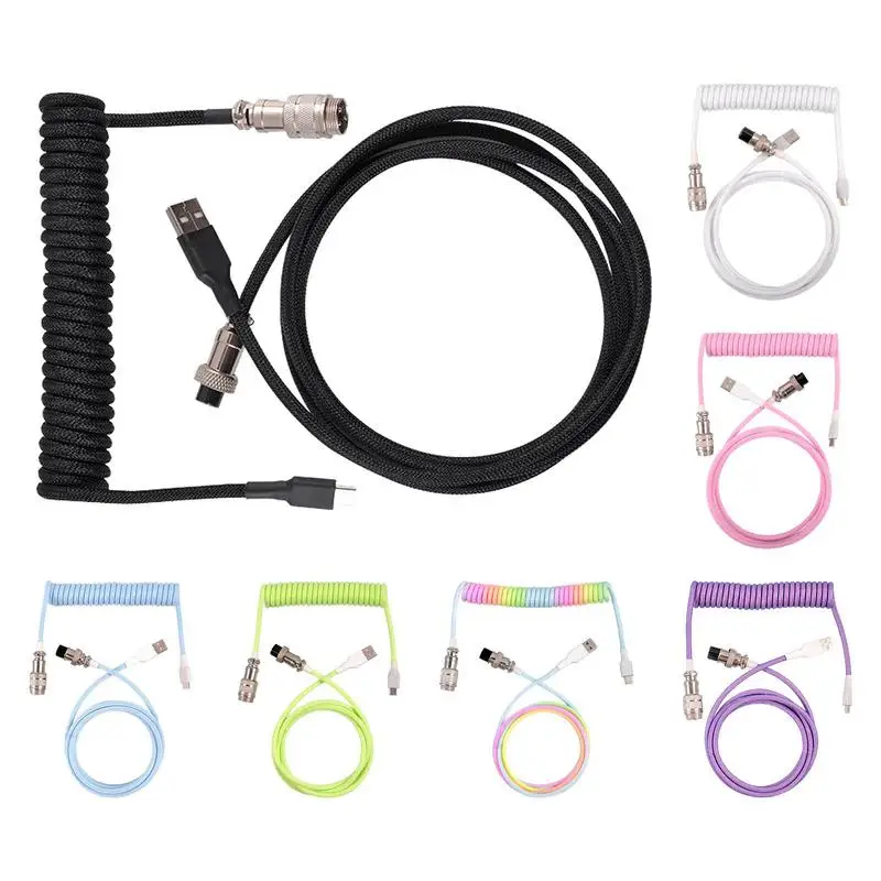 Type C Mechanical Keyboard Coiled Cable USB Keyboard Wire Mechanical Keyboard Aviator Desktop Computer Aviation Connector 3-M