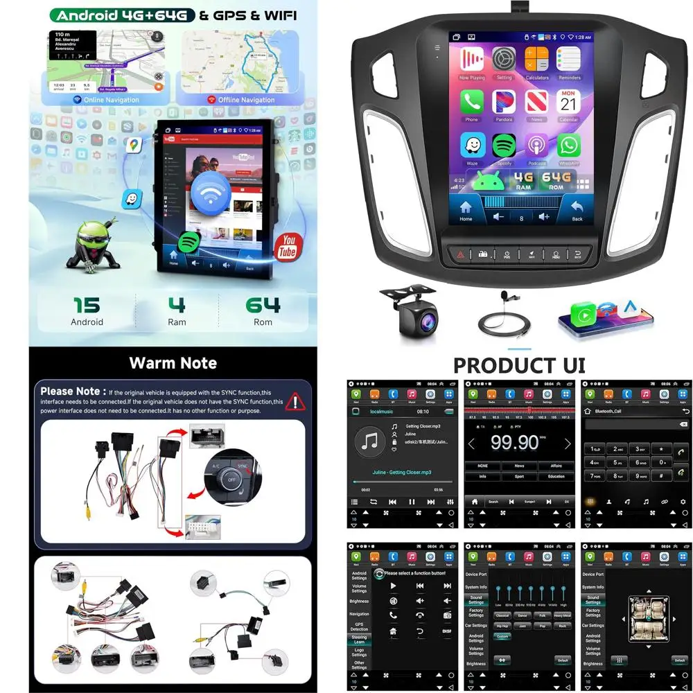 

Вертикальное автомобильное стерео радио 4G + 64G на базе Android для Ford Focus 2012 2013 2014 2015 2016 2017 2018, беспроводной CarPlay Android Auto HD IPS