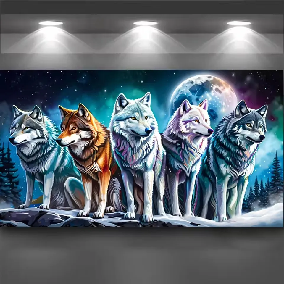 

DIY яркие загадочные волки Луна 5D алмазная живопись 200x100 см, полная алмазная вышивка мозаика набор для вышивки крестом Декор в виде животных