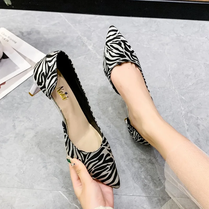 Autumn Women Pumps High Heels Zebra Side of The Empty Sexy Office Lady Pointed Toe Fashion Dress Party Wedding Shoes for Woman