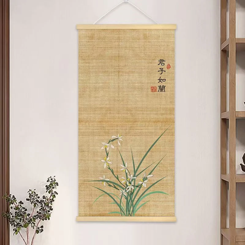 Pintura suspensa de flor de ameixa, pintura de bambu de parede de fundo, pintura de decoração de sala de estar, decoração de feng shui para casa