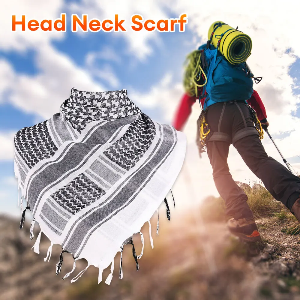 Tactical Hunting Scarf Military Tactical Desert Keffiyeh Wind Sand Proof Head Neck Scarf Arab Wrap with Tassel 43x43 Inches