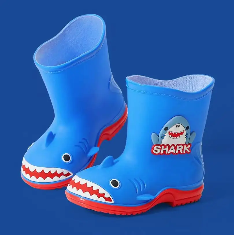 Women's Cute Cartoon Shark Children's Rain Shoes Plastic Anti slip Boys and Girls Waterproof Rain Boots Outdoor Water Shoes