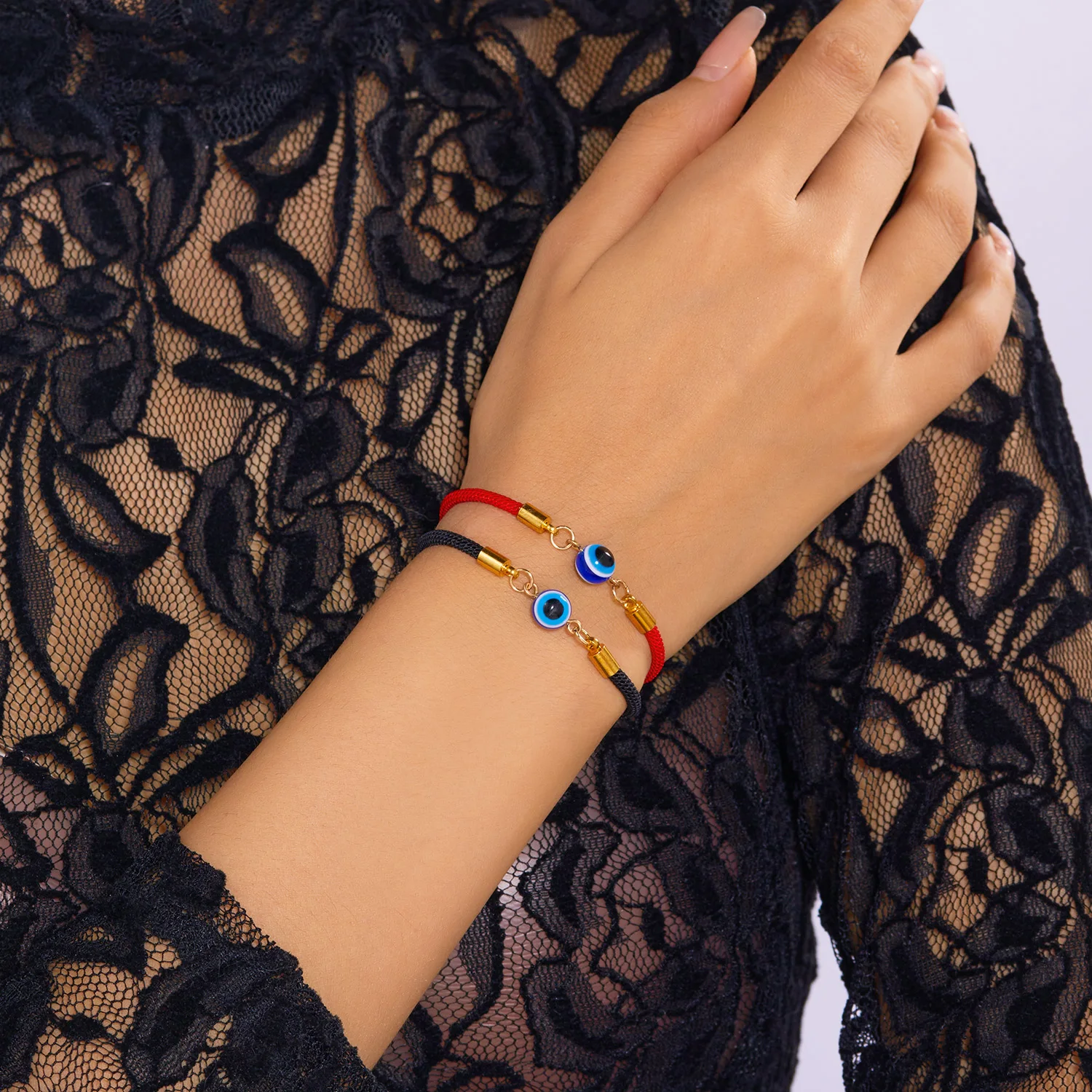 Einfaches türkisches blaues Evil Eye 7-Knoten-geflochtenes Armband für Damen und Herren, glückliches rotes Seil, handgefertigtes Armband, Ästhetik, Party-Schmuck – Detail 2