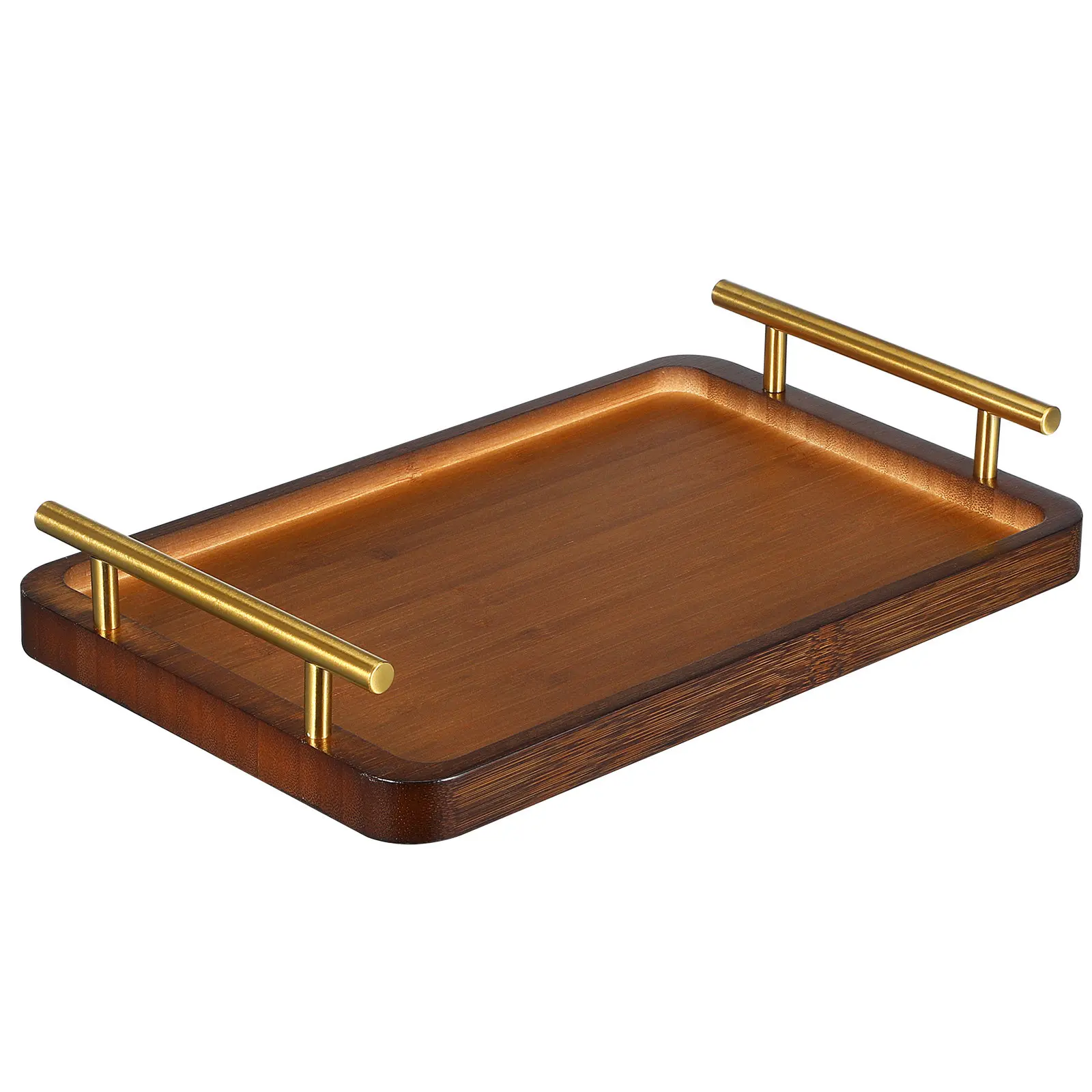 Bamboo Rectangular Tea Tray Gold Handles Wooden Serving Tray Tea Breakfast Dinner Couch Table Serving Trays