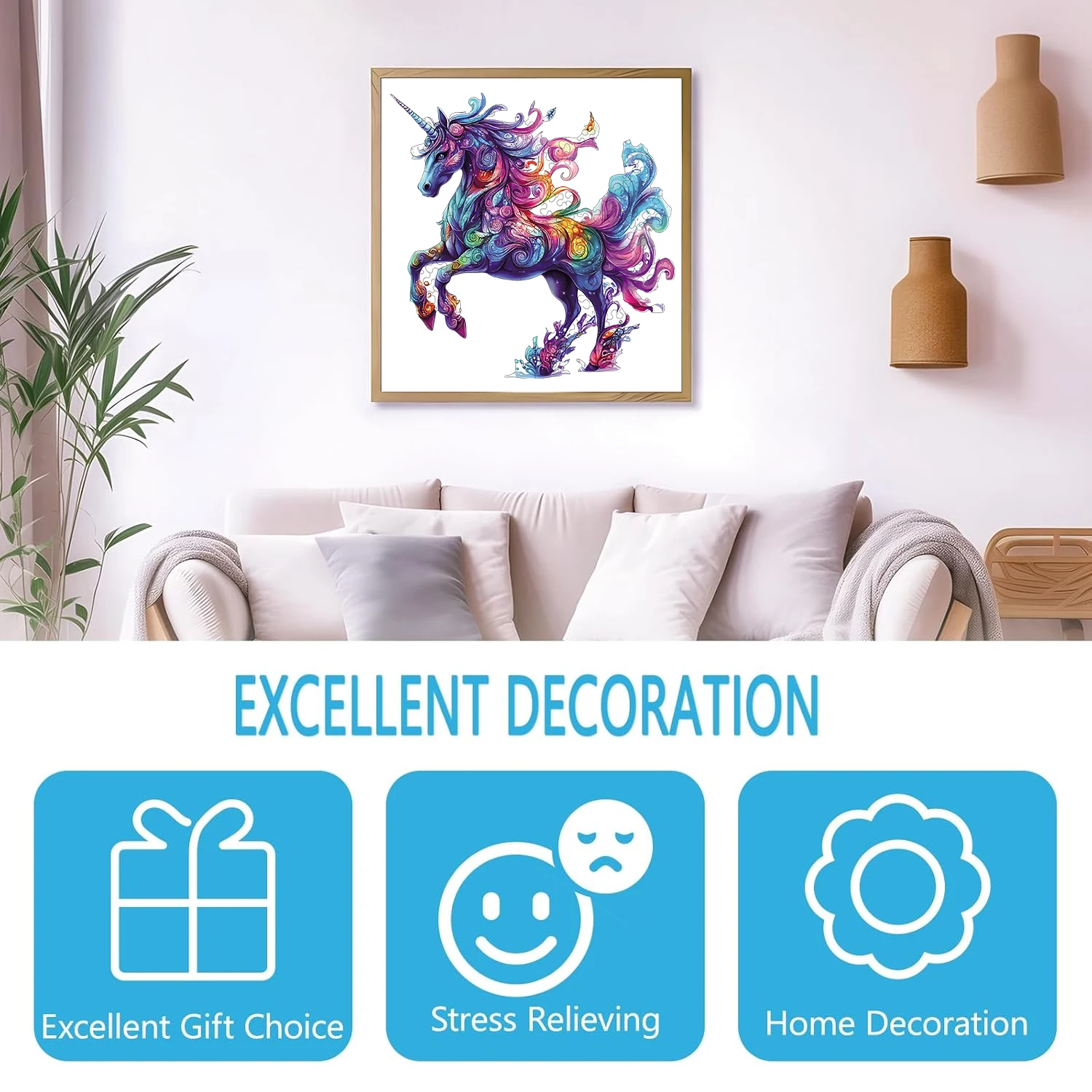 Quebra-cabeça de madeira de unicórnio, peças de formato exclusivo, quebra-cabeças de madeira para adultos, presente de natal, jogo familiar, decoração de casa