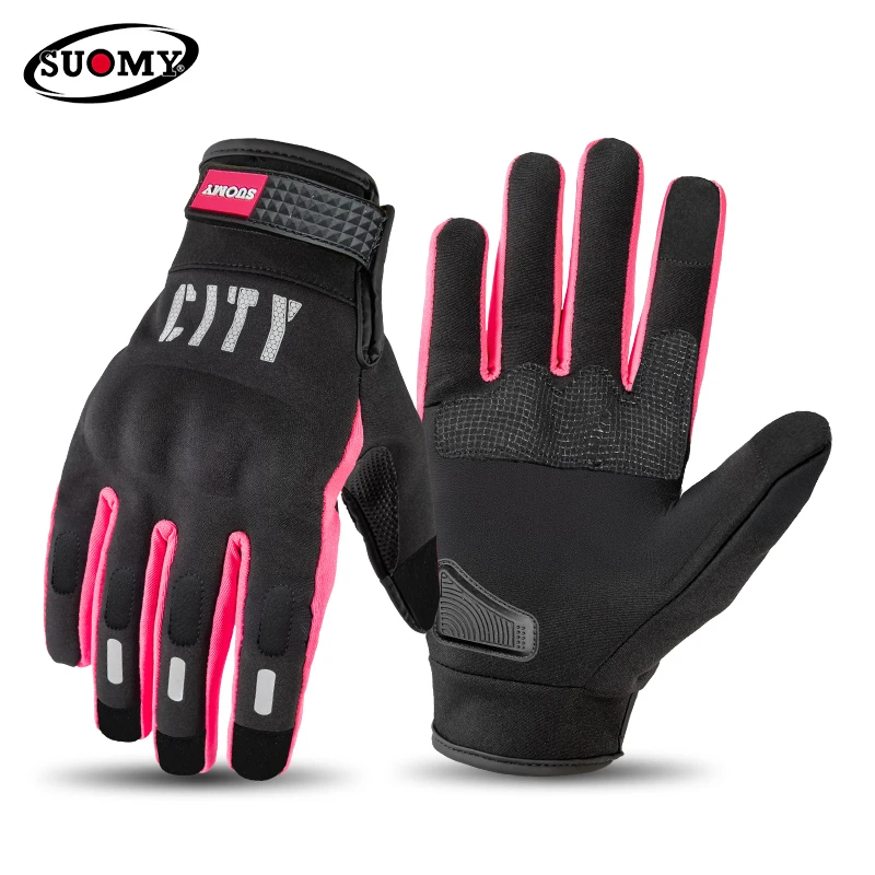 Autumn Winter Men Women Ultra Thin SUOMY Motorcycle Riding Gloves Warm Windproof Comfortable Anti-fall Black/Pink Moto Gloves